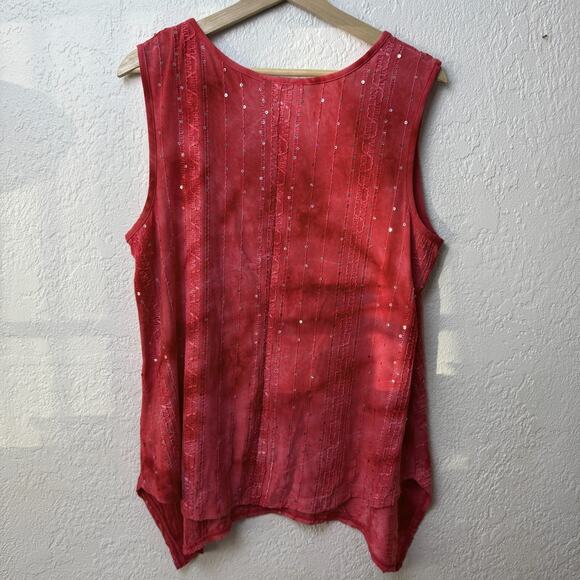 Sami & Jo Womens Sequined Asymmetrical Hem Tank Top Size L Beachy Resort Modest - Picture 3 of 7